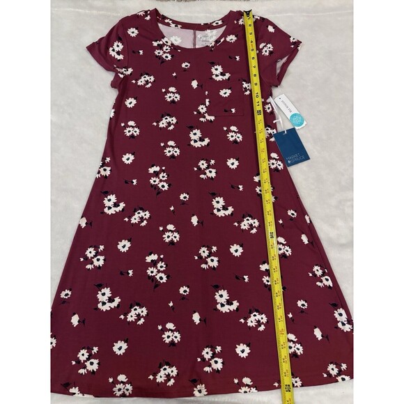 MARKET & SPRUCE Floral Pocket T Shirt Dress Ladies Medium Burgundy Alison Knit - Picture 6 of 6
